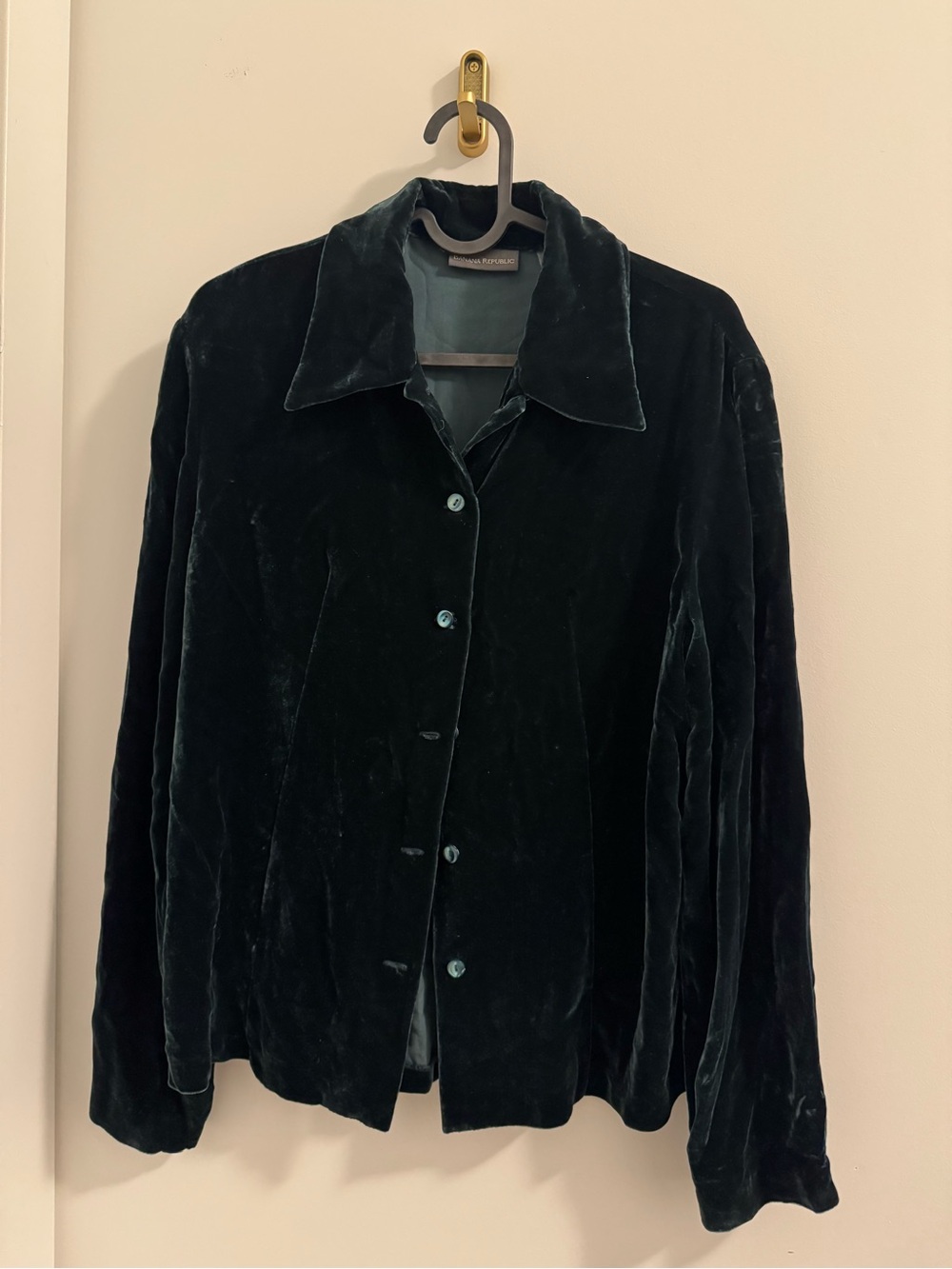 Banana Republic Silk Dark Green Velvet Button-Front Jacket